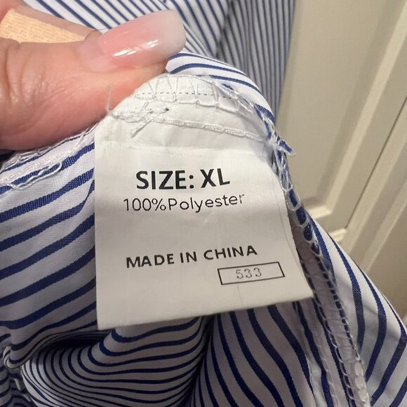 Blue & White Oversized Pinstriped Smocked Button-Up Shirt (XL / 1X) SO PRETTY! - Picture 10 of 14